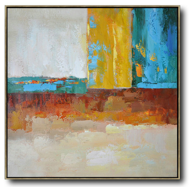 Extra Large Abstract Painting On Canvas,Oversized Contemporary Art,Huge Abstract Canvas Art Blue,Yellow,Orange,Dark Green
